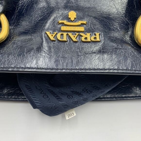 Prada Navy Blue Vitello Shine Medium 2way Shopping Tote Bag Preloved Purse - Picture 16 of 16